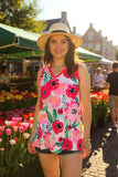 Floral Tank Top With Pink Trim