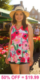 Floral Tank Top With Pink Trim