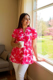 Pink & White top with flutter cap sleeves