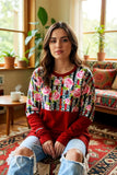 Brick Red top with floral and leopard stripes