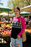 Hot Pink, Tribal, Black Long Sleeve Top