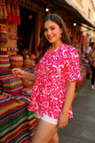 Pink & White Design Baby Doll Top