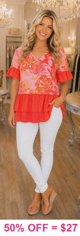 Pink & Orange Ruffle Top