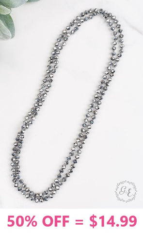 Silver Crystal Long Beaded 60" Layering Necklace