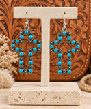 Silver Stud & Turquoise stone Cross outline Earrings