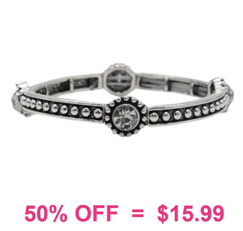 Silver stretch bracelet with rhinestone detail