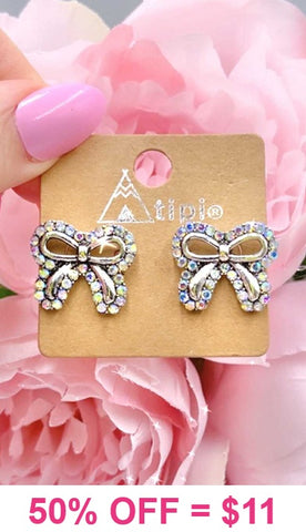 Bling bow earrings silver setting