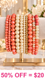 Orange and Cream crystal beaded bracelet set