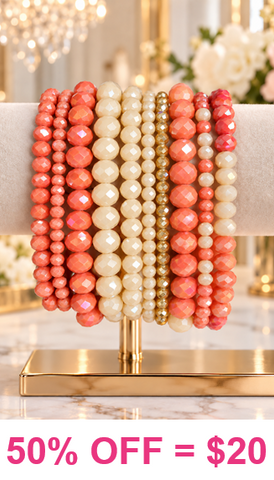 Orange and Cream crystal beaded bracelet set