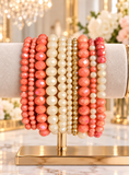 Orange and Cream crystal beaded bracelet set