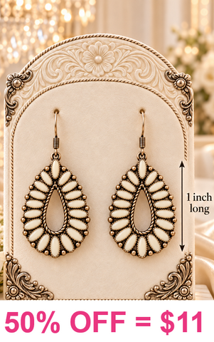 Cream Inlay & Copper Teardrop Earrings