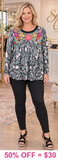 Floral Embroidery Grey Leopard long sleeve top
