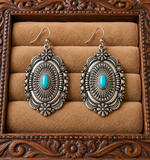 Silver concho earrings with turquoise stone