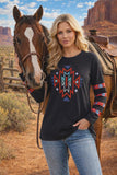 Black long sleeve with tribal embroidery