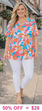 Blue, Orange, Pink Floral Baby Doll Top