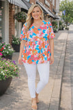 Blue, Orange, Pink Floral Baby Doll Top