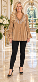 Velvet Blouse with Embroidery neckline & Bell Sleeves