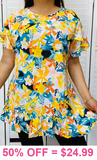 Yellow floral top with ruffle hem