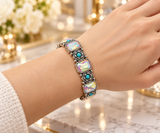 Silver, Rectangle Bling, Turquoise stretch bracelet