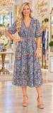 Blue and Brown printed midi dress