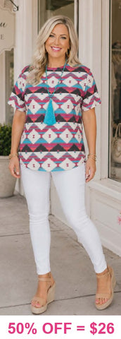 Magenta Turquoise Cream tribal top