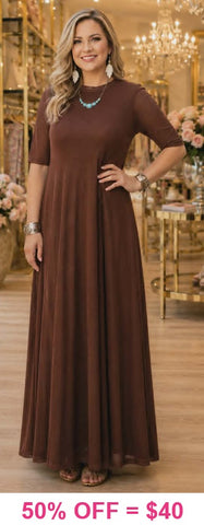 PRE-ORDER : Brown Mesh Dress with lining