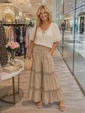 Tan Ruffle wide leg pants