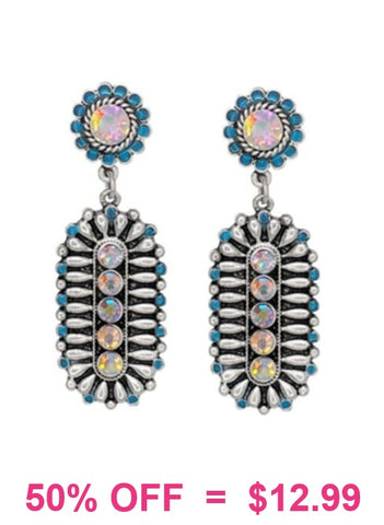 Silver, Turquoise, and Bling dangle concho earrings