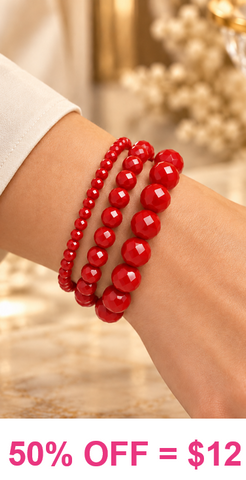 Red Crystal Stretch Bracelets - 3 pc set