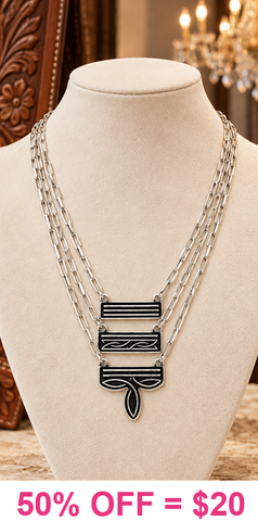 Silver Western design 3 layer necklace