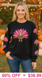 S, L, XL, 2X, 3X  Sequin turkey long sleeve top
