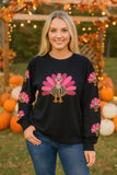 S, L, XL, 2X, 3X  Sequin turkey long sleeve top