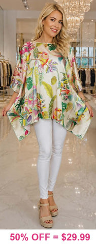 Tropical Bird Design Poncho Top