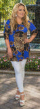 Med : Royal Blue, Leopard, & Scroll Flutter Tunic