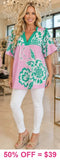 Pink & Green floral blouse
