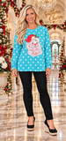 Turquoise Polka Dot Santa top