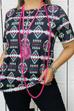 3X Black & Neon Tribal print short sleeve top