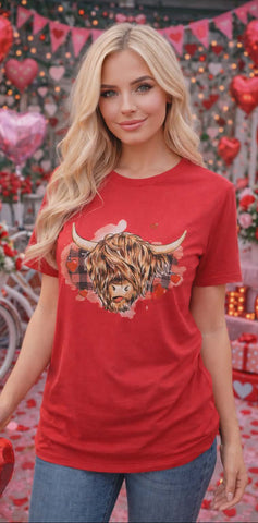 2x : Highlander cow Red valentine's tee