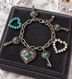 Turquoise, Heart and Keys charm bracelet