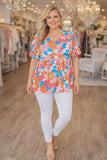 Blue, Orange, Pink Floral Baby Doll Top