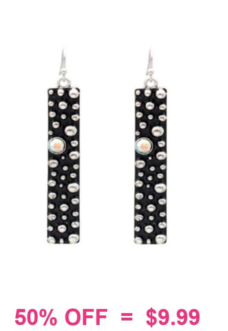 Silver studded bar earring with rhinestone detail