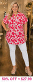 Red & Pink spotted top with flutter short sleeves