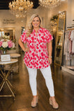 Red & Pink spotted top with flutter short sleeves