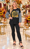 Thankful Grateful Blessed checkred bubble sleeve top