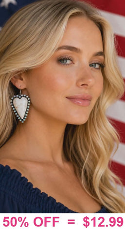 Cream stone heart earrings with bling trim