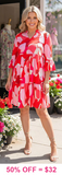 Red floral baby doll dress - loose fit