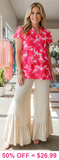Pink & White top with flutter cap sleeves