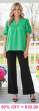 Green on Green embroidery puff sleeve blouse