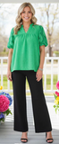 S, XL : Green embroidery puff sleeve blouse