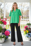 Green on Green embroidery puff sleeve blouse